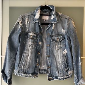 Distressed Zara denim jacket, light wash.